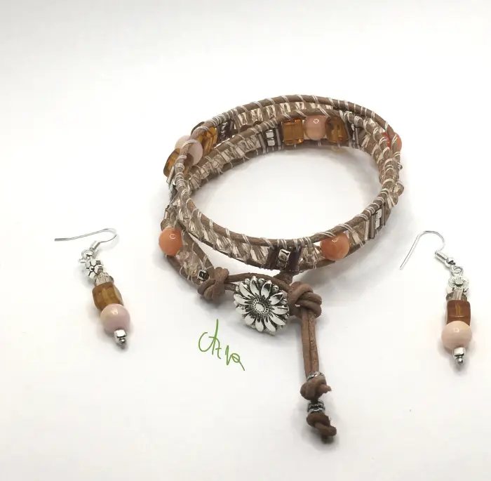 wrap kozna narukvica i nausnice boho stil rucni rad